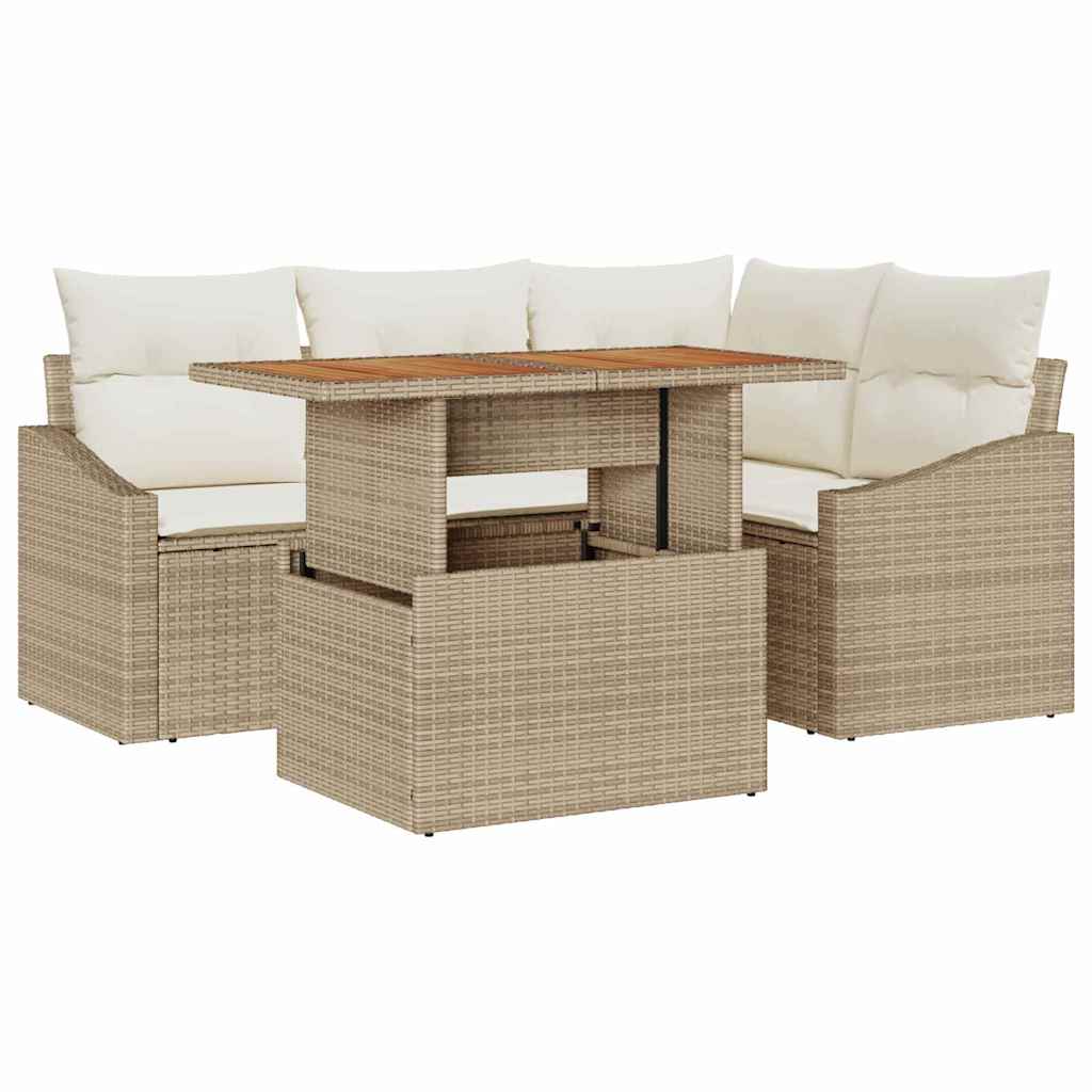 Conjunto de Sofá de Jardim 5 pcs Bege Rattan Sintético