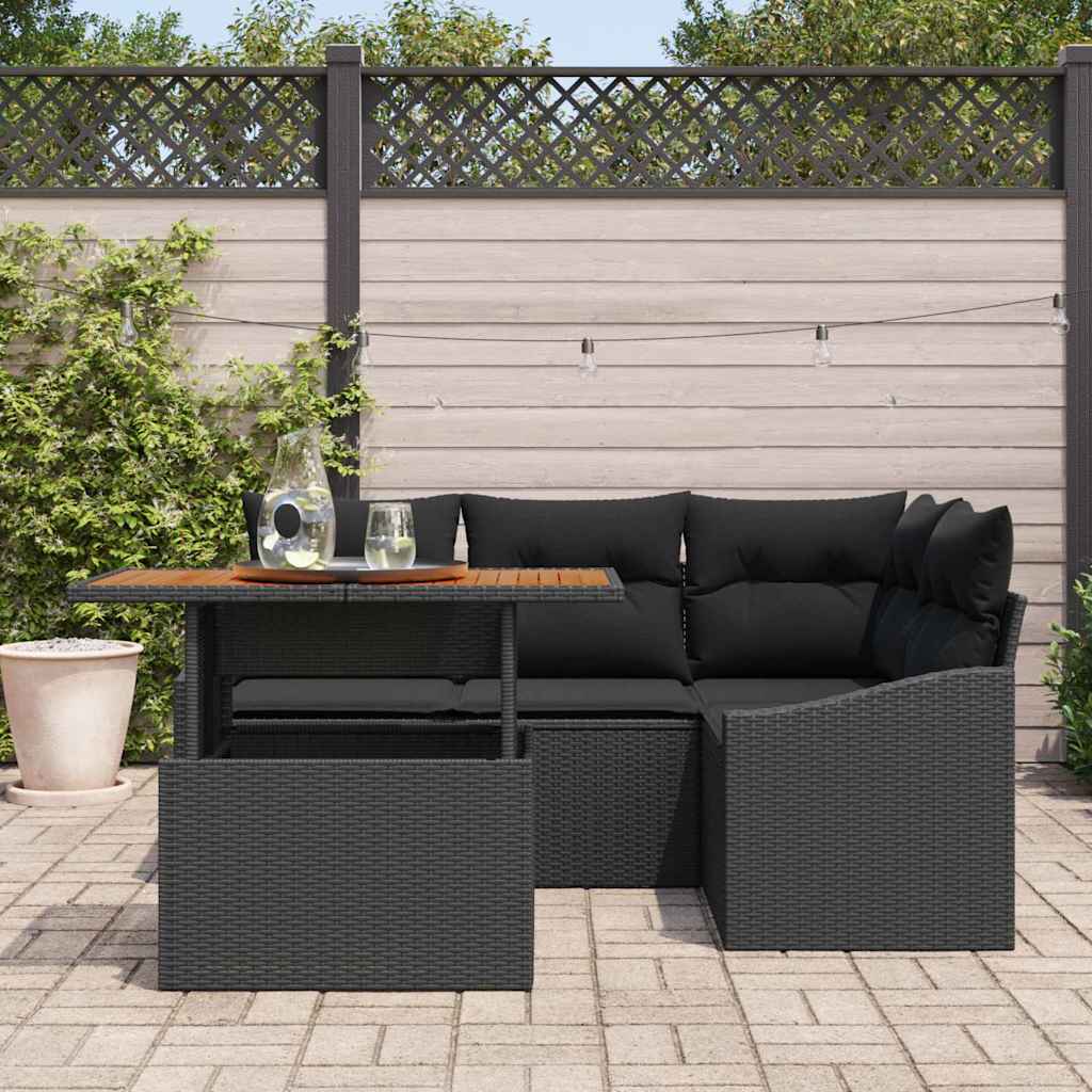 Conjunto de Sofá de Jardim 5 pcs Preto Rattan Sintético