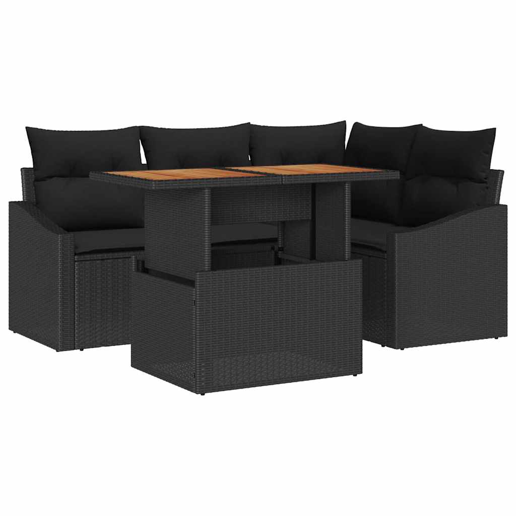 Conjunto de Sofá de Jardim 5 pcs Preto Rattan Sintético