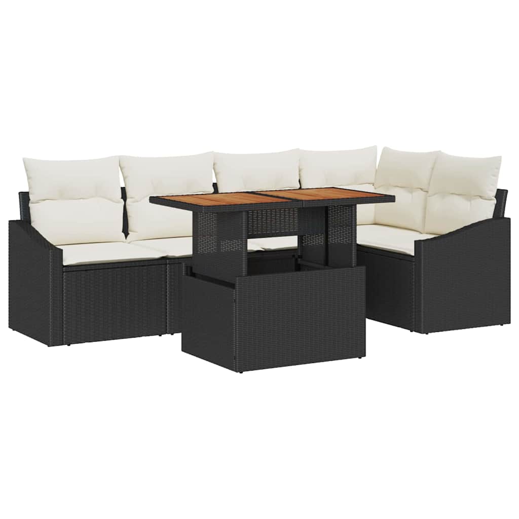 Conjunto de Sofá de Jardim 6 pcs Preto Rattan Sintético