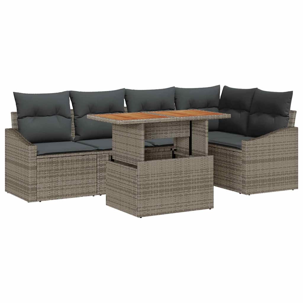 Conjunto de Sofá de Jardim 6 pcs Cinzeto Rattan Sintético