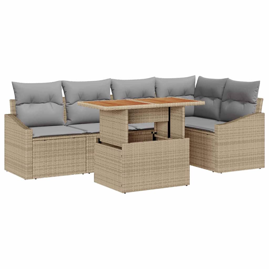 Conjunto de Sofá de Jardim 6 pcs Bege Rattan Sintético