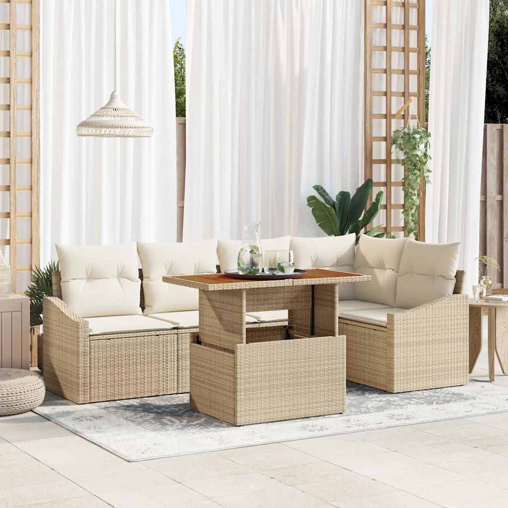 Conjunto de Sofá de Jardim 6 pcs Bege Rattan Sintético