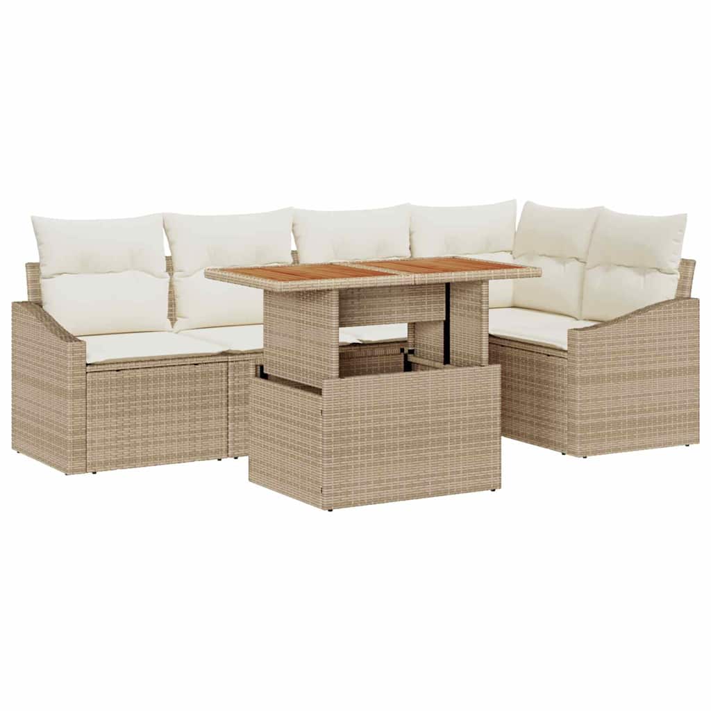 Conjunto de Sofá de Jardim 6 pcs Bege Rattan Sintético