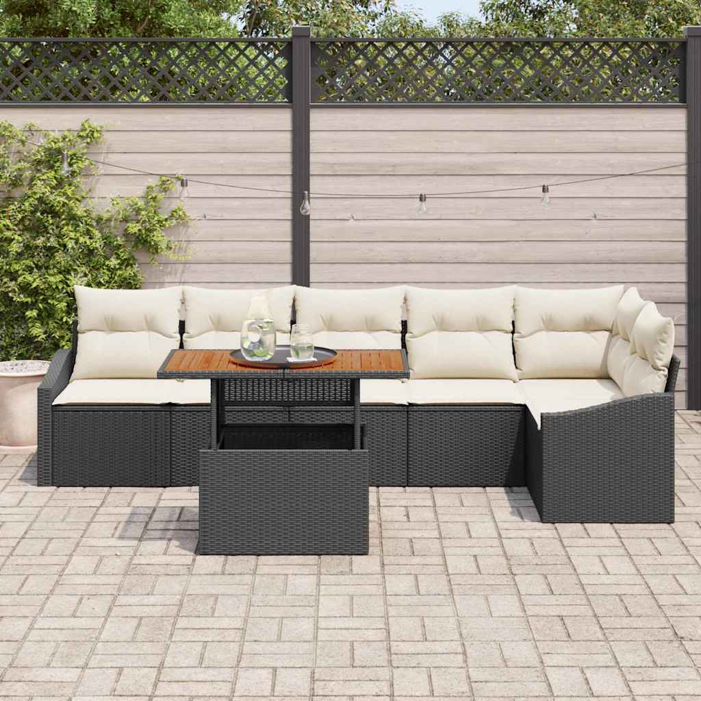 Conjunto de Sofá de Jardim 7 pcs Preto Rattan Sintético