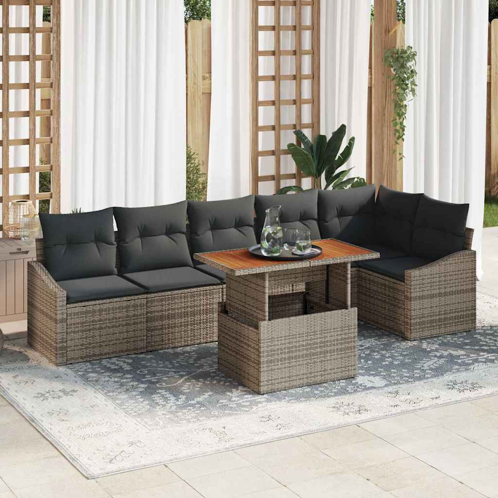 Conjunto de Sofá de Jardim 7 pcs Cinzeto Rattan Sintético