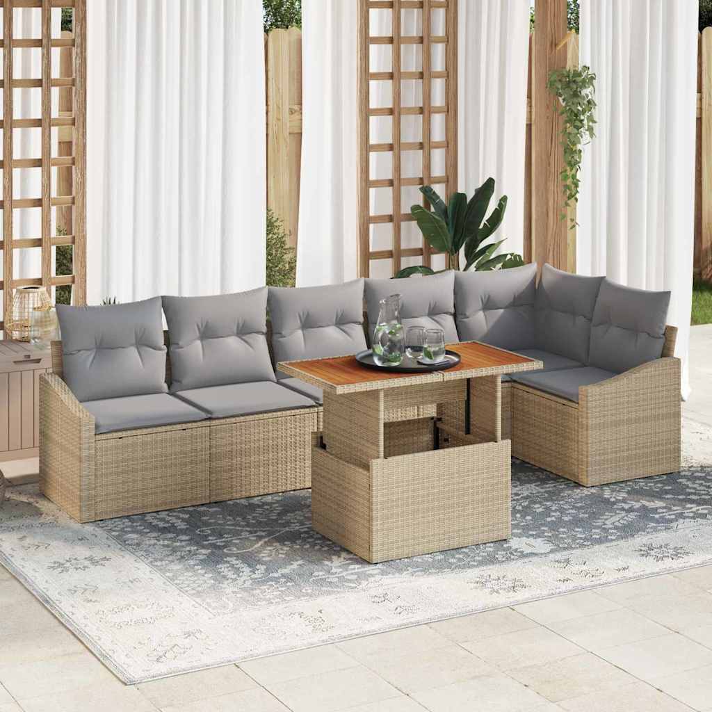 Conjunto de Sofá de Jardim 7 pcs Bege Rattan Sintético