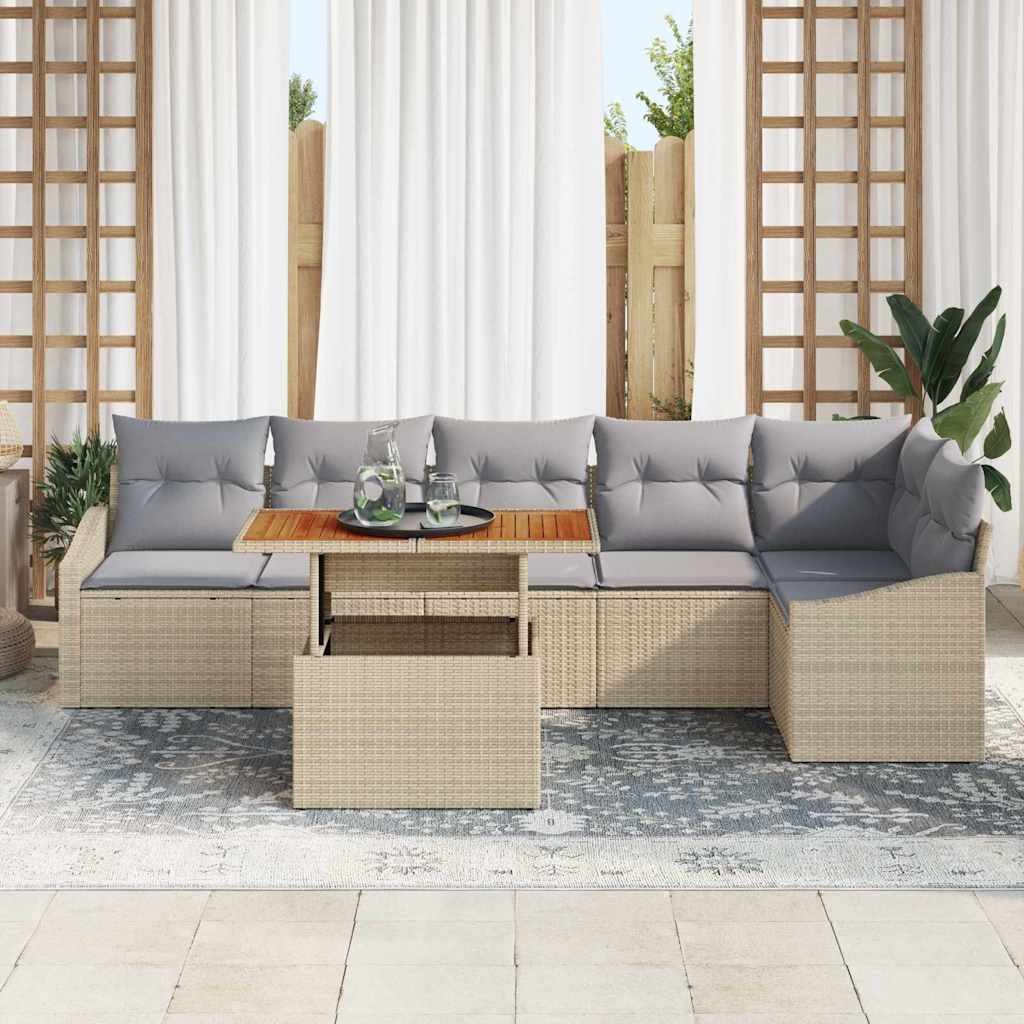 Conjunto de Sofá de Jardim 7 pcs Bege Rattan Sintético