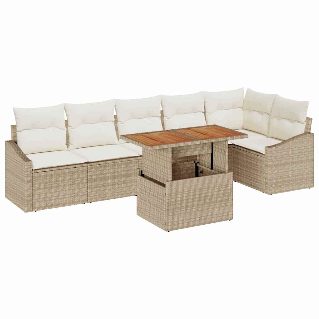 Conjunto de Sofá de Jardim 7 pcs Bege Rattan Sintético