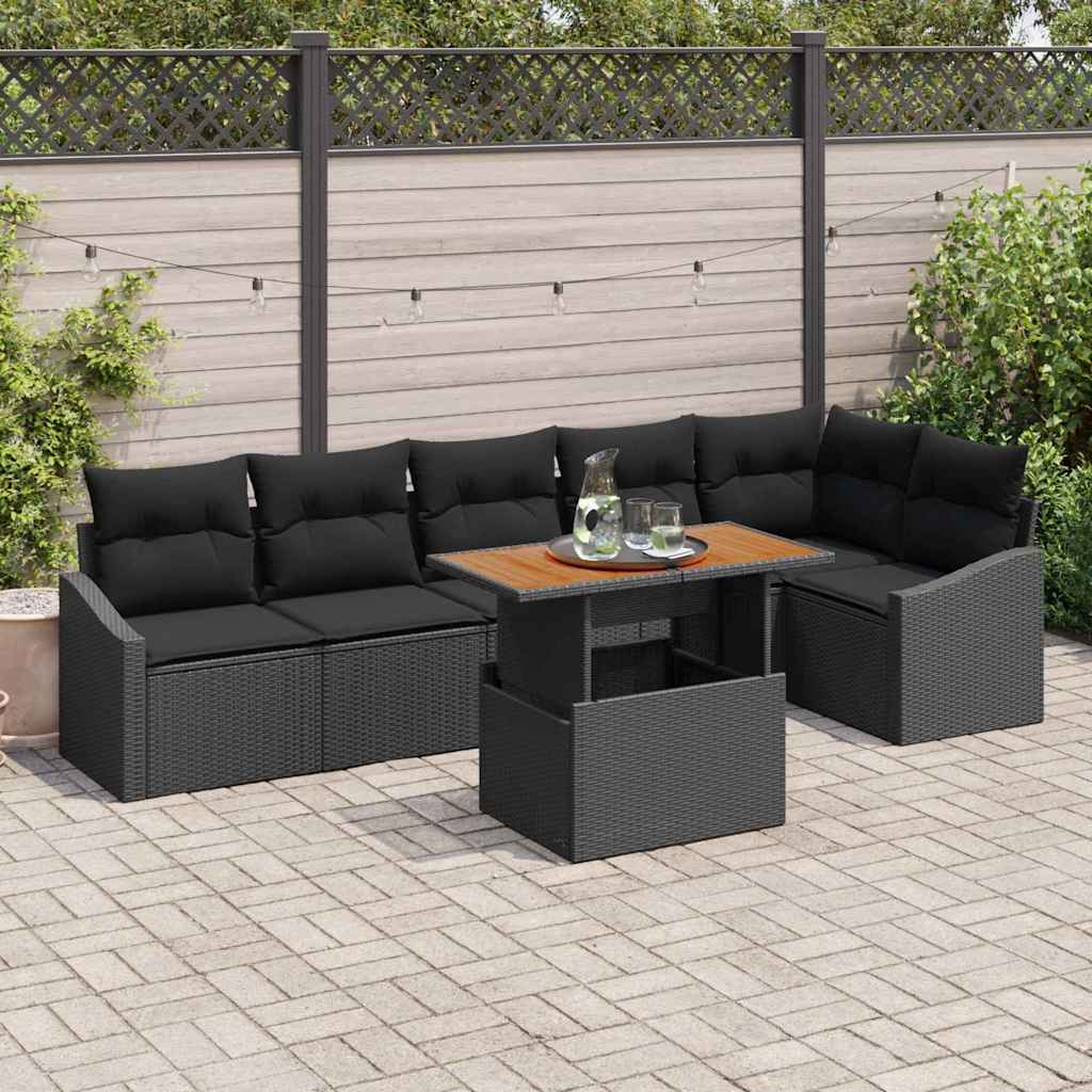 Conjunto de Sofá de Jardim 7 pcs Preto Rattan Sintético