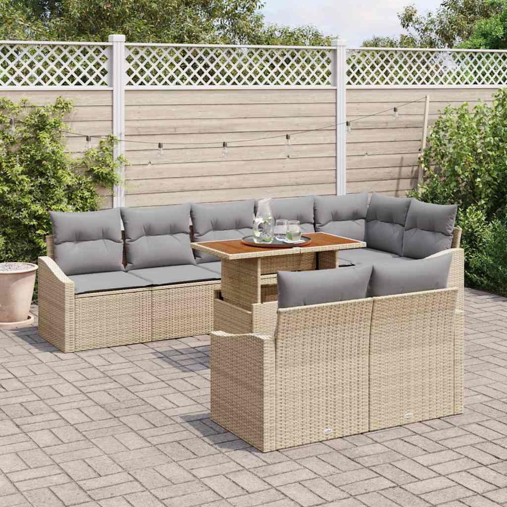 Conjunto de Sofá de Jardim 9 pcs Bege Rattan Sintético