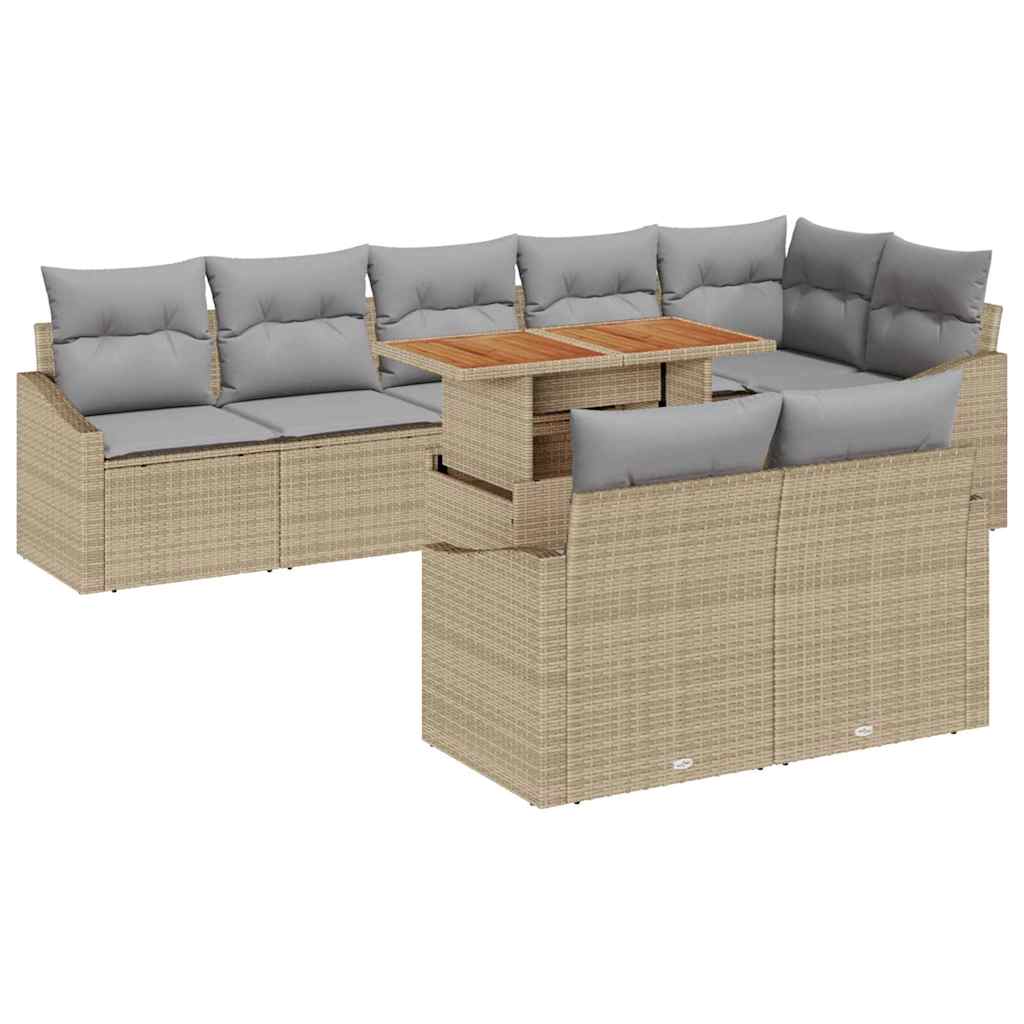 Conjunto de Sofá de Jardim 9 pcs Bege Rattan Sintético
