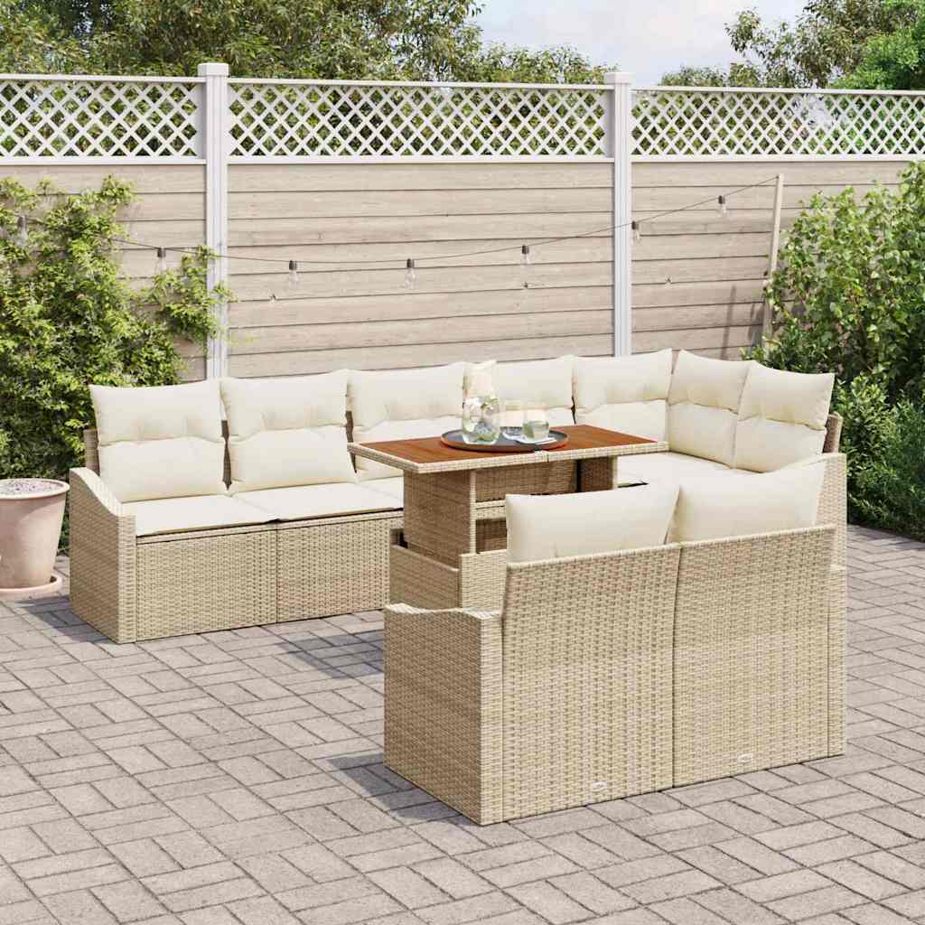 Conjunto de Sofá de Jardim 9 pcs Bege Rattan Sintético