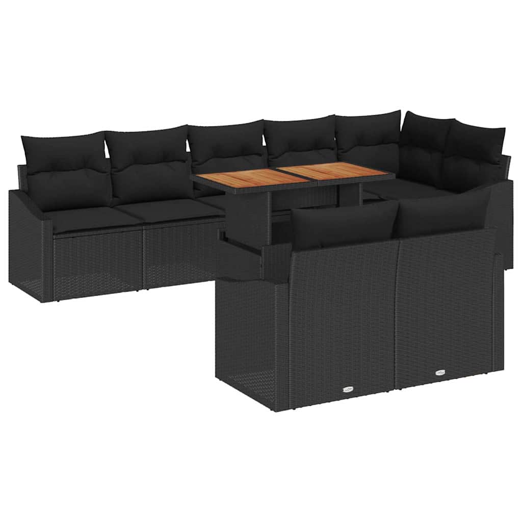 Conjunto de Sofá de Jardim 9 pcs Preto Rattan Sintético