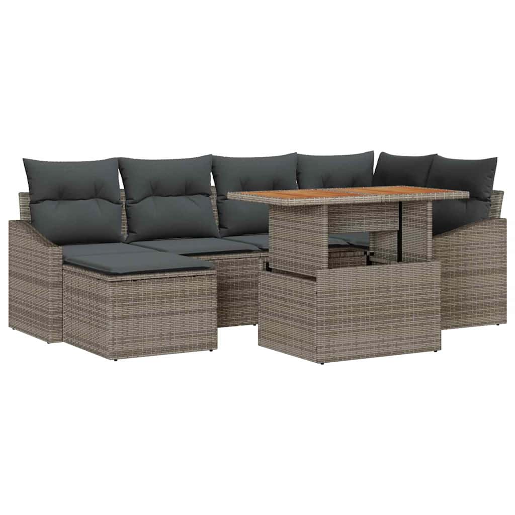 Conjunto de Sofá de Jardim 7 pcs Cinzeto Rattan Sintético