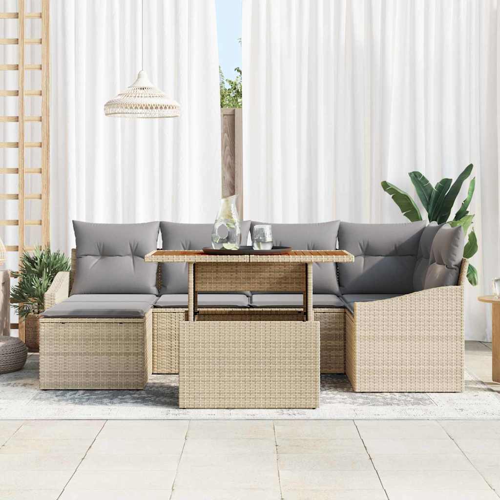 Conjunto de Sofá de Jardim 7 pcs Bege Rattan Sintético