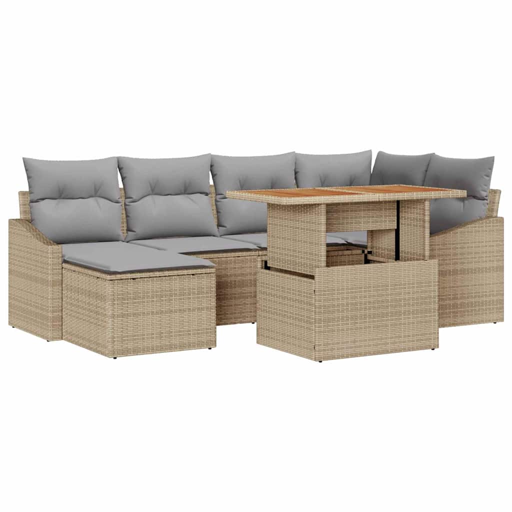 Conjunto de Sofá de Jardim 7 pcs Bege Rattan Sintético