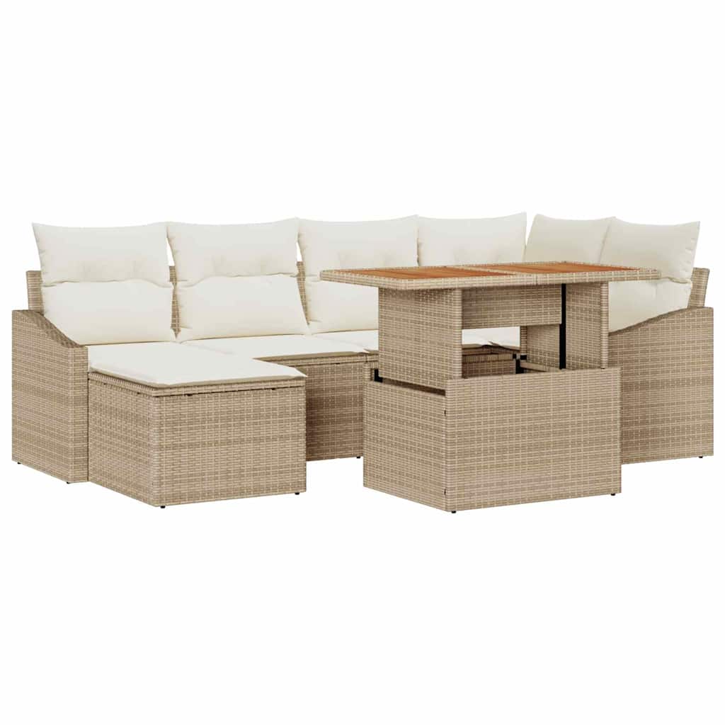 Conjunto de Sofá de Jardim 7 pcs Bege Rattan Sintético