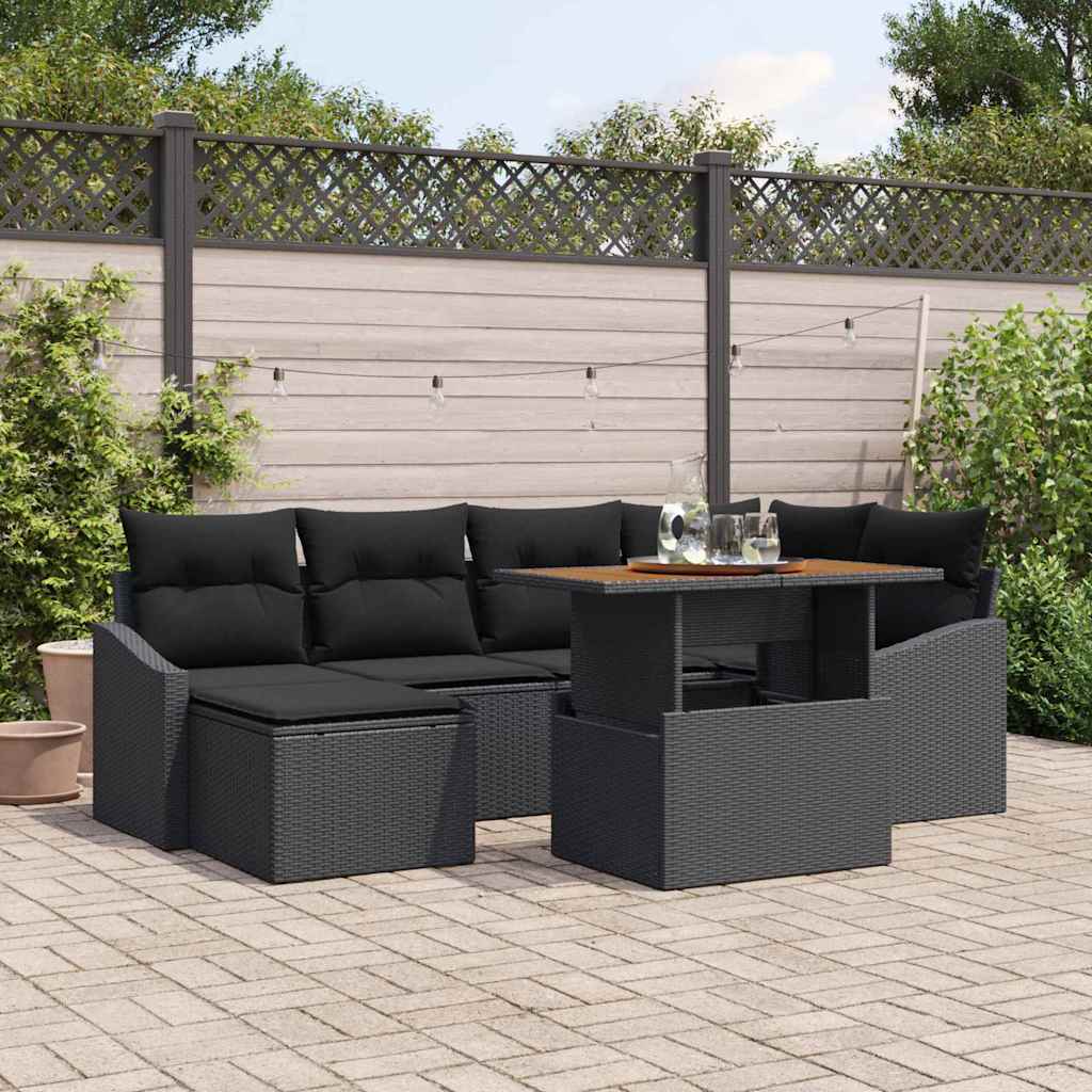 Conjunto de Sofá de Jardim 7 pcs Preto Rattan Sintético