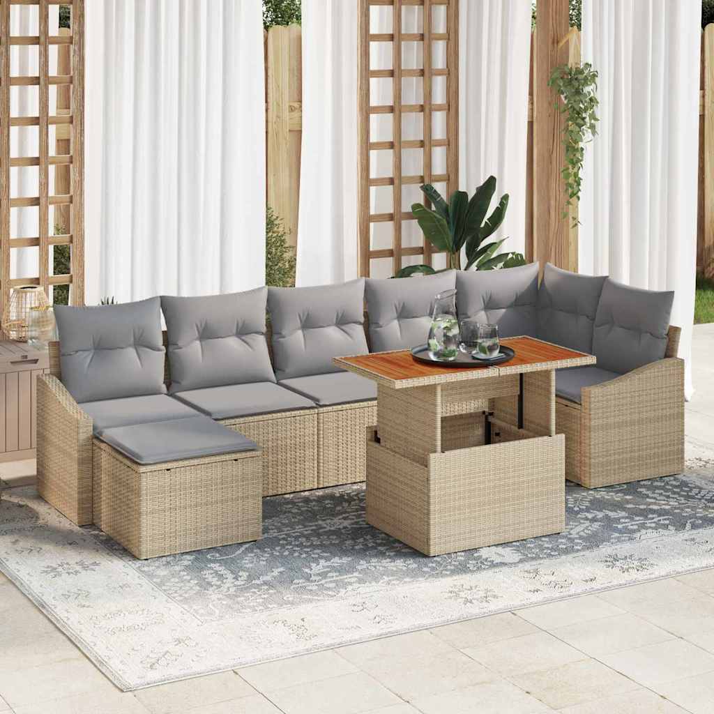 Conjunto de Sofá de Jardim 8 pcs Bege Rattan Sintético