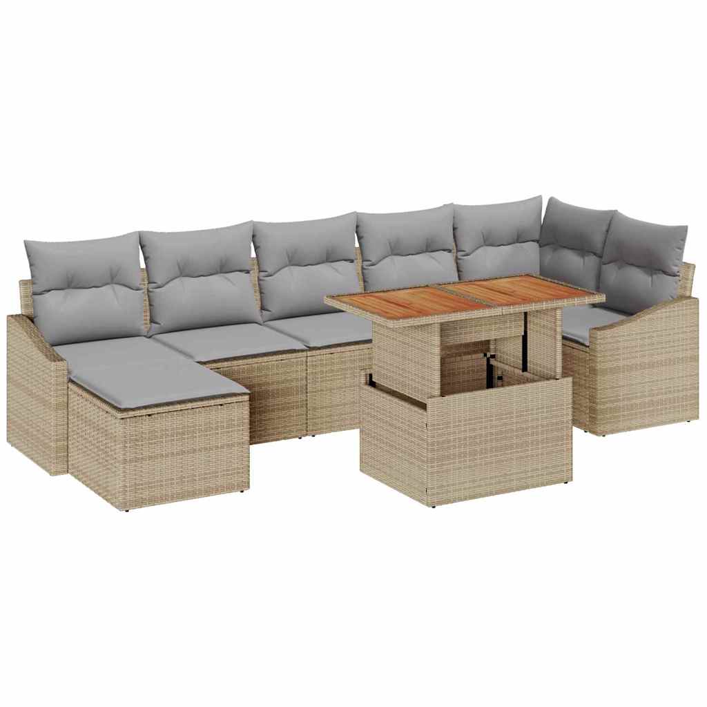 Conjunto de Sofá de Jardim 8 pcs Bege Rattan Sintético