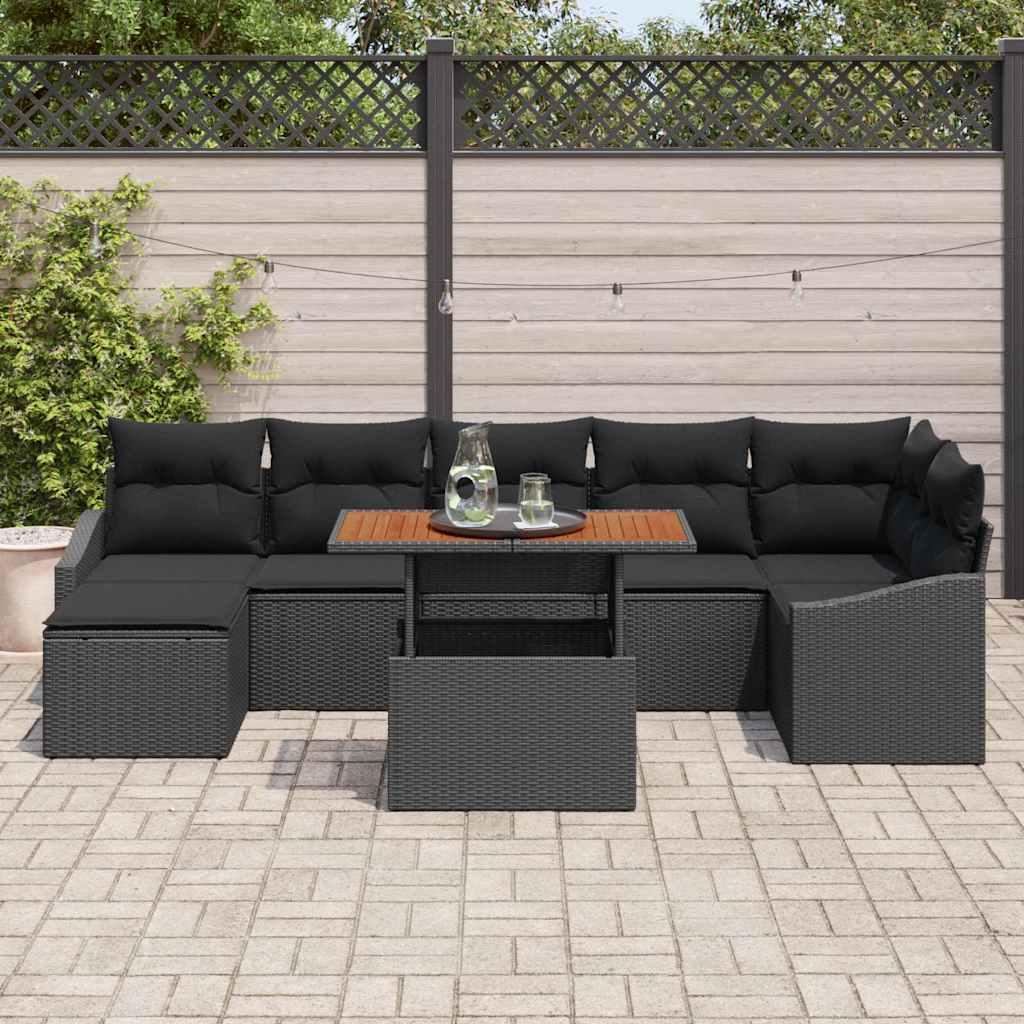 Conjunto de Sofá de Jardim 8 pcs Preto Rattan Sintético