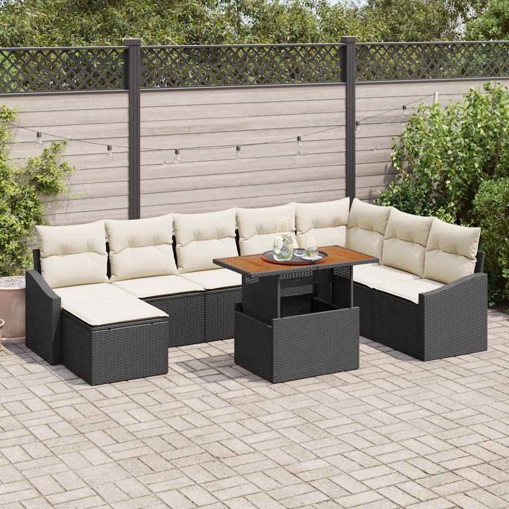 Conjunto de Sofá de Jardim 9 pcs Preto Rattan Sintético