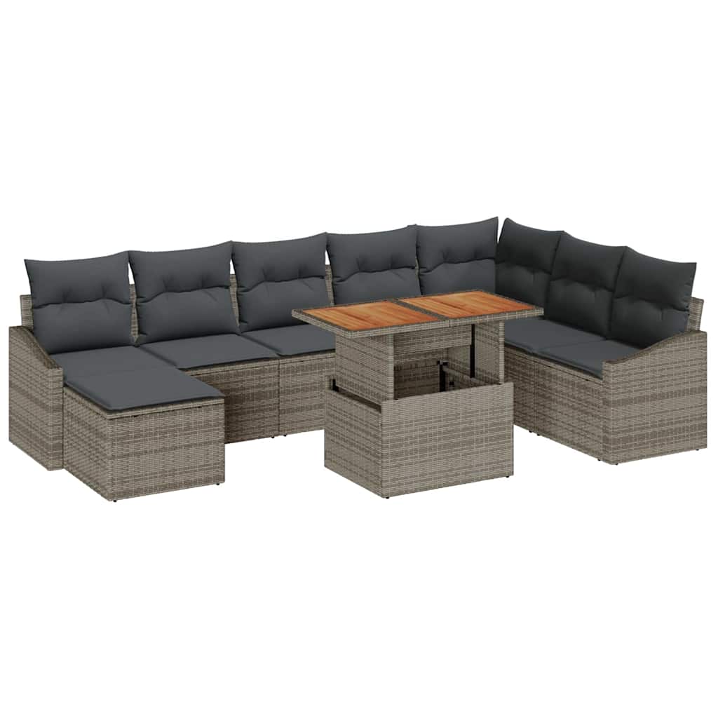 Conjunto de Sofá de Jardim 9 pcs Cinzeto Rattan Sintético