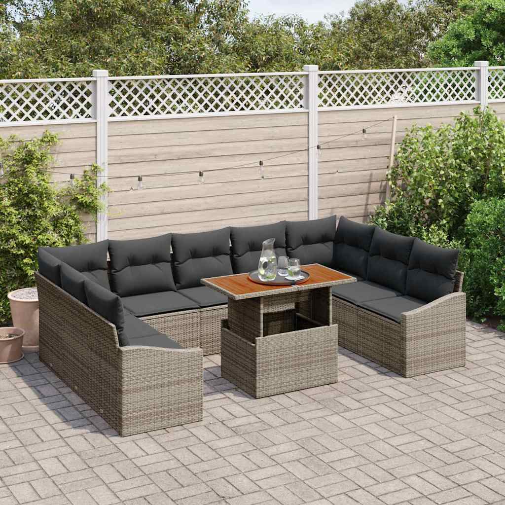 Conjunto de Sofá de Jardim 10 pcs Cinzeto Rattan Sintético