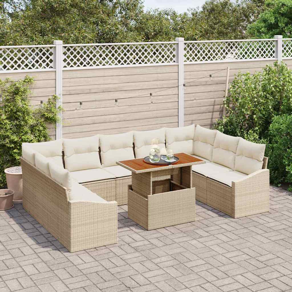 Conjunto de Sofá de Jardim 10 pcs Bege Rattan Sintético