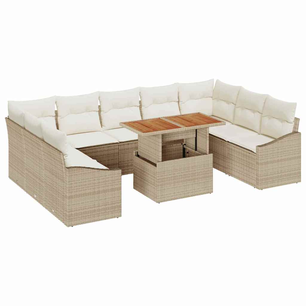 Conjunto de Sofá de Jardim 10 pcs Bege Rattan Sintético