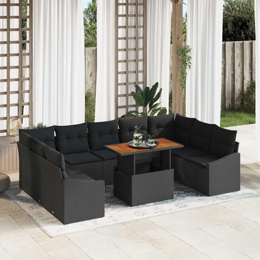 Conjunto de Sofá de Jardim 10 pcs Preto Rattan Sintético