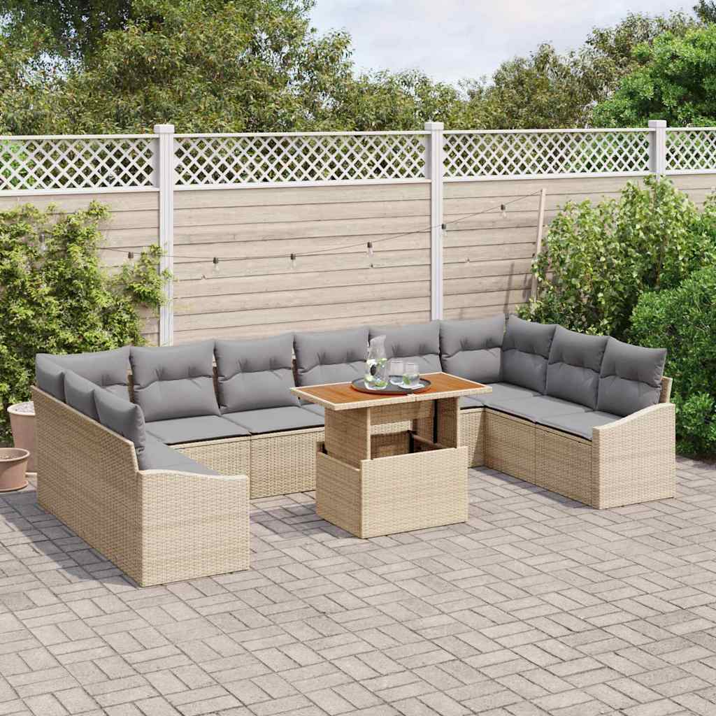 Conjunto de Sofá de Jardim 11 pcs Bege Rattan Sintético