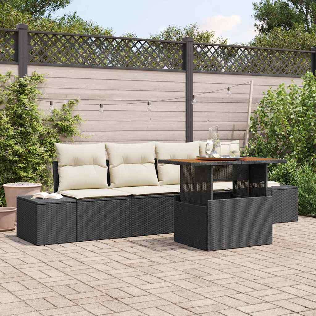 Conjunto de Sofá de Jardim 5 pcs Preto Rattan Sintético