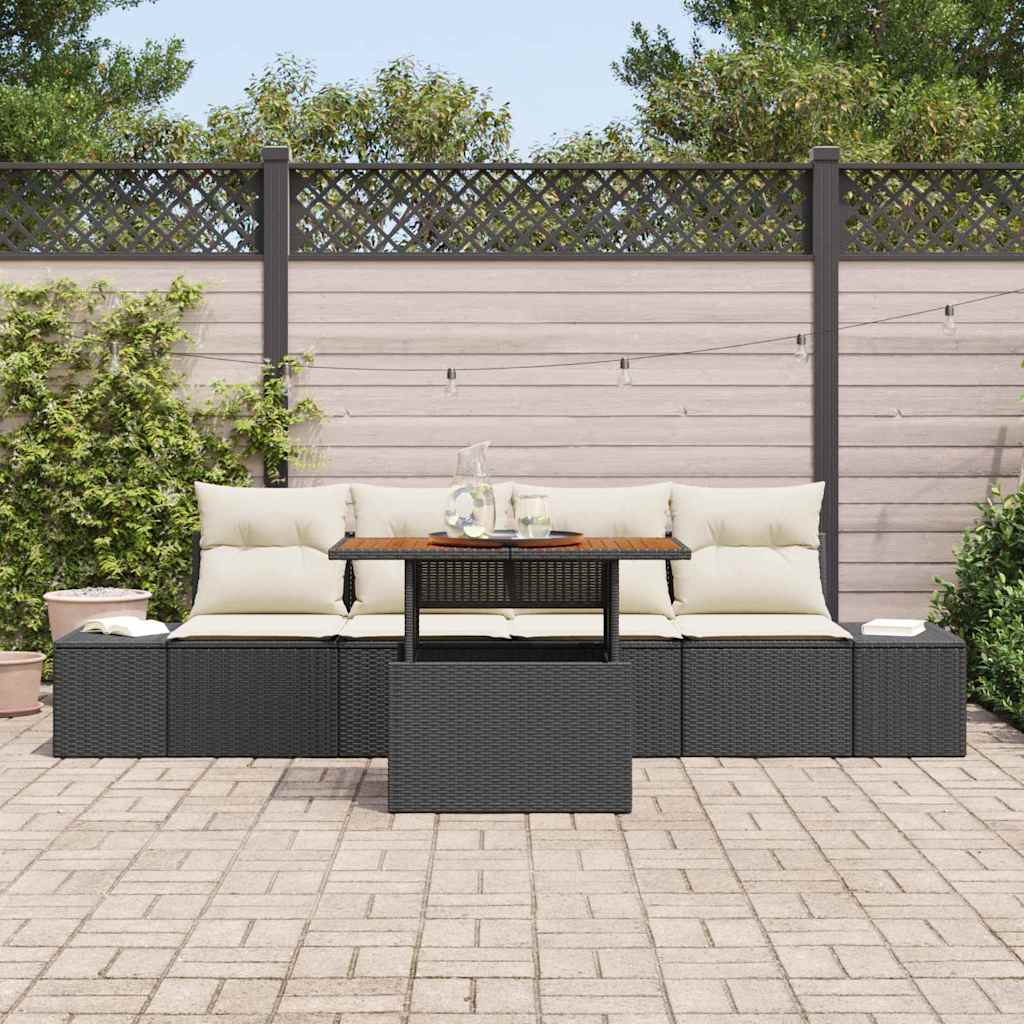 Conjunto de Sofá de Jardim 5 pcs Preto Rattan Sintético