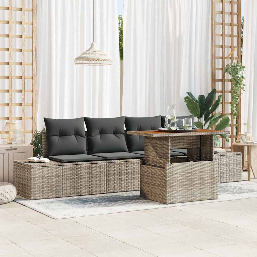 Conjunto de Sofá de Jardim 5 pcs Cinzeto Rattan Sintético