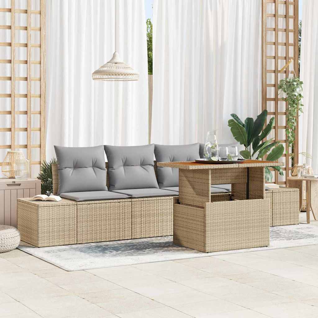 Conjunto de Sofá de Jardim 5 pcs Bege Rattan Sintético