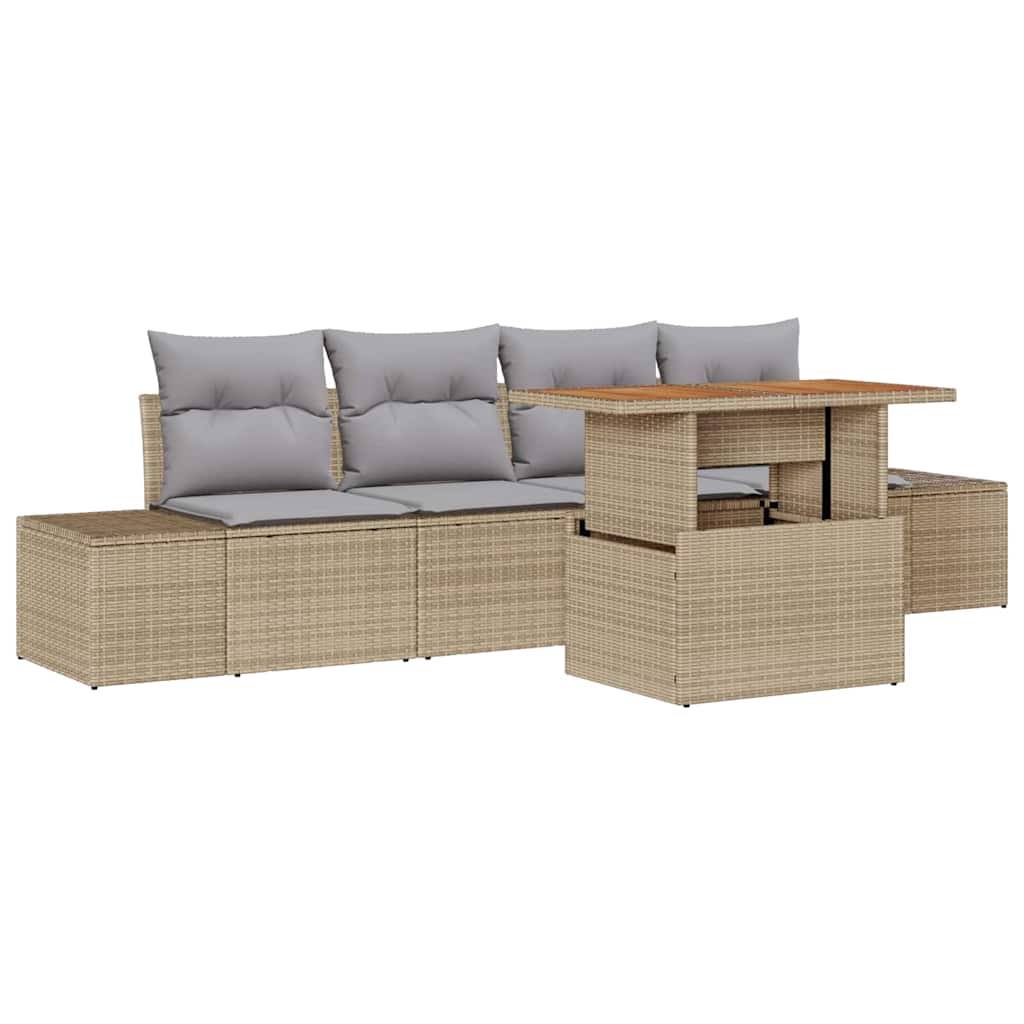 Conjunto de Sofá de Jardim 5 pcs Bege Rattan Sintético