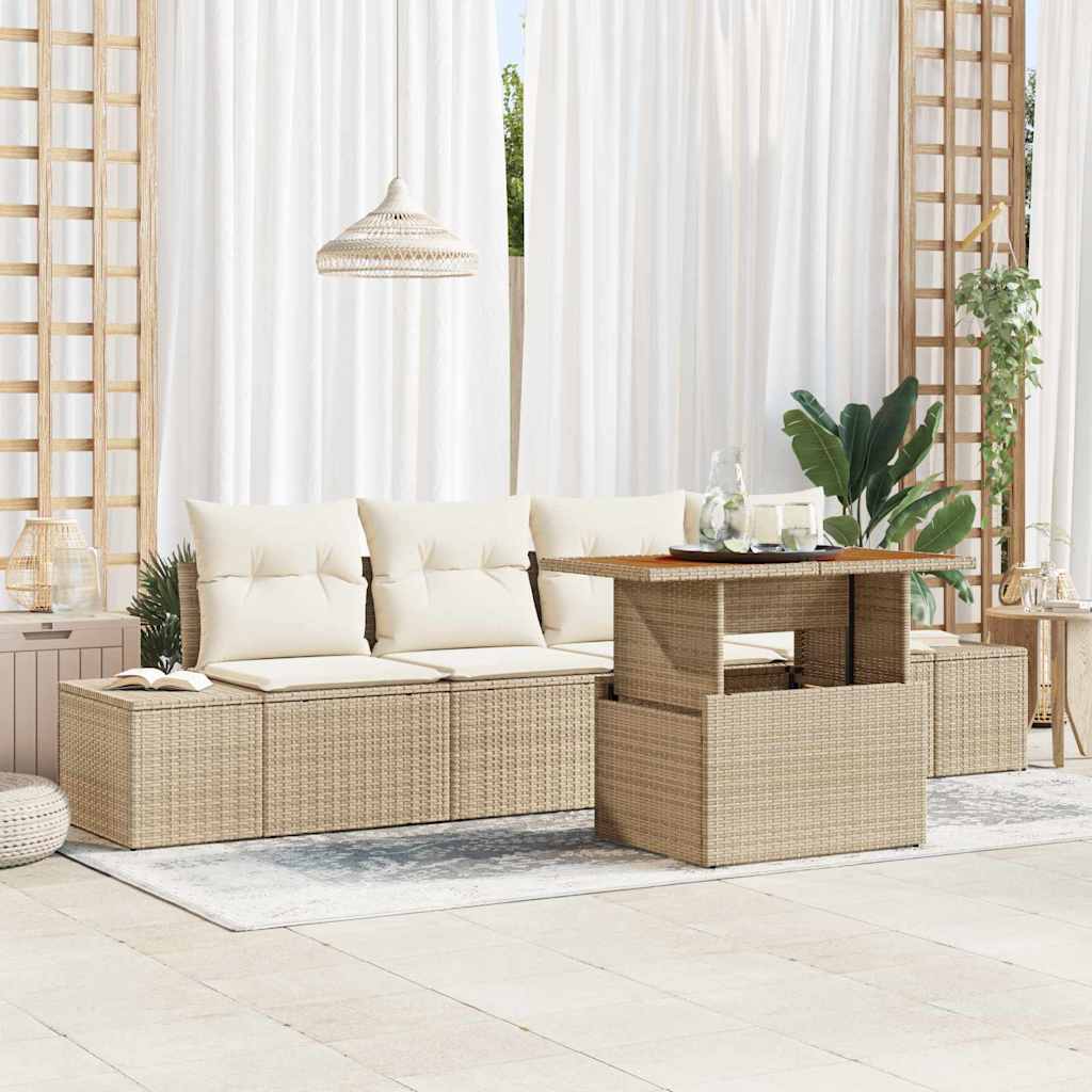 Conjunto de Sofá de Jardim 5 pcs Bege Rattan Sintético