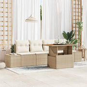 Conjunto de Sofá de Jardim 5 pcs Bege Rattan Sintético