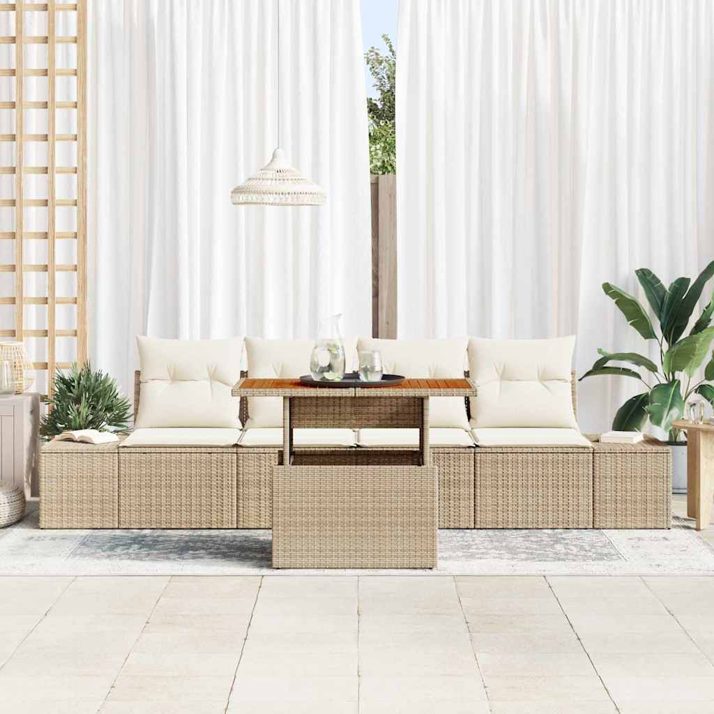 Conjunto de Sofá de Jardim 5 pcs Bege Rattan Sintético