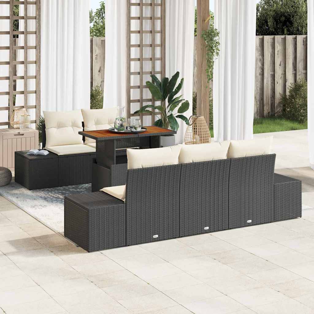 Conjunto de Sofá de Jardim 6 pcs Preto Rattan Sintético