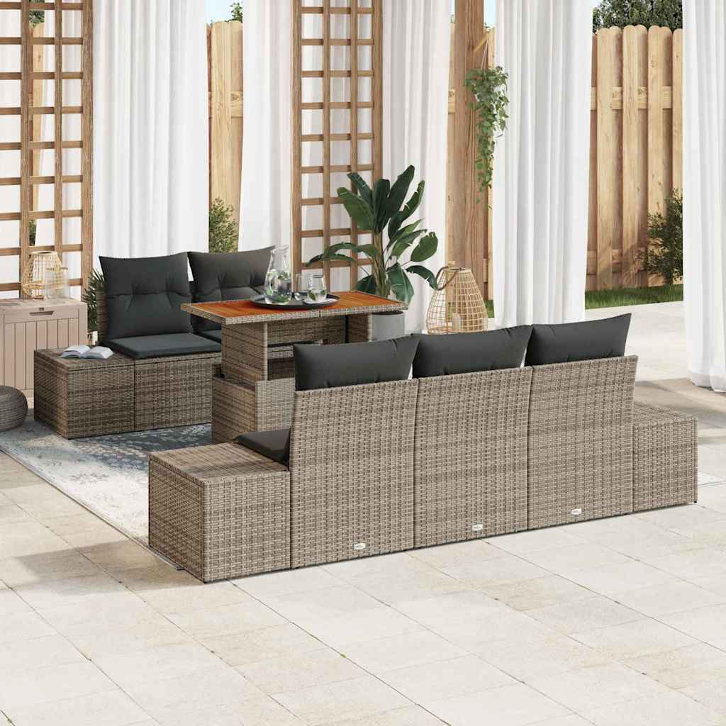 Conjunto de Sofá de Jardim 6 pcs Cinzeto Rattan Sintético