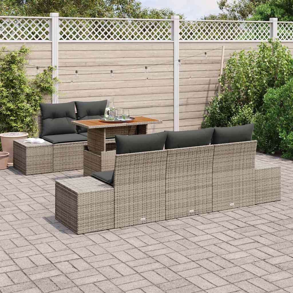 Conjunto de Sofá de Jardim 6 pcs Cinzeto Rattan Sintético