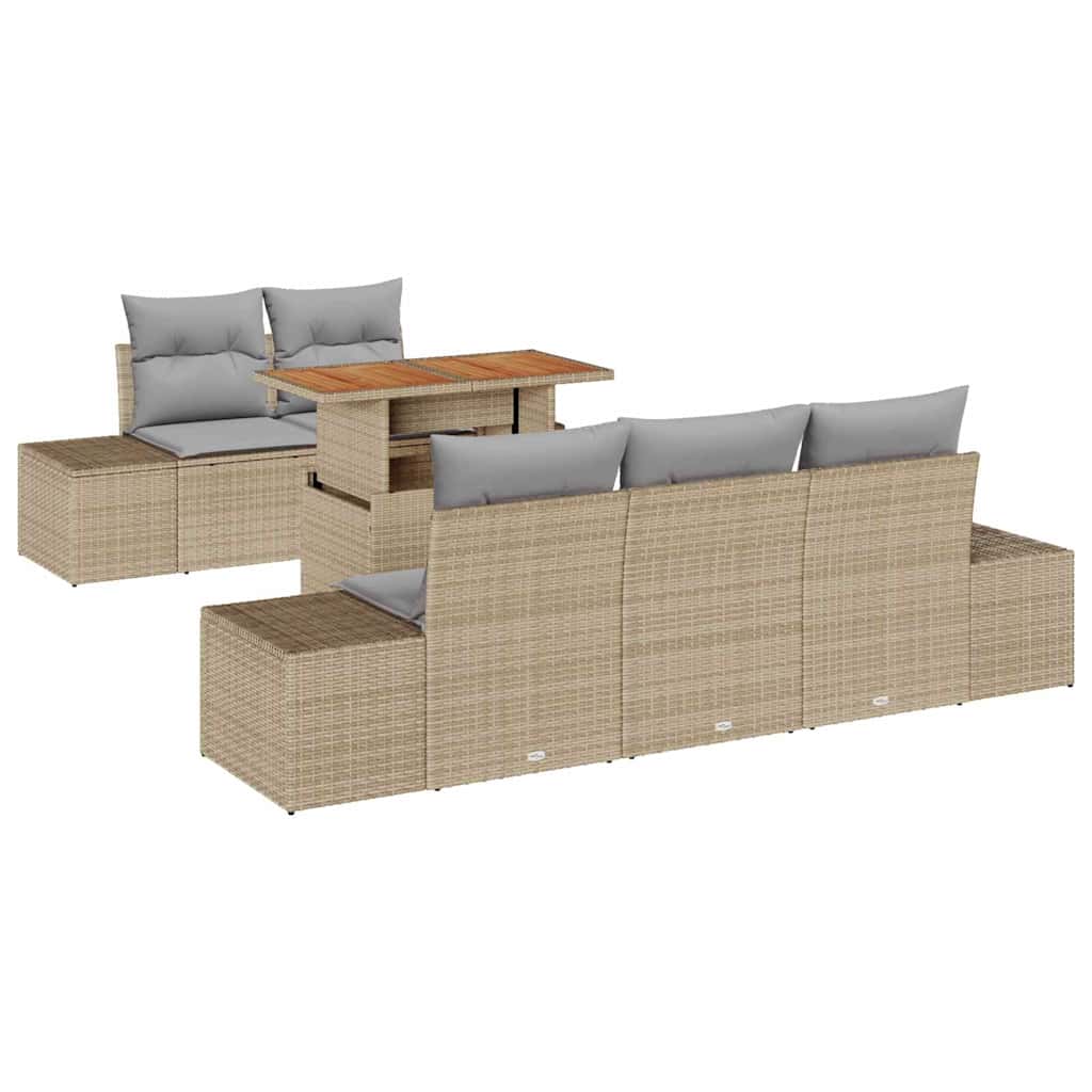 Conjunto de Sofá de Jardim 6 pcs Bege Rattan Sintético