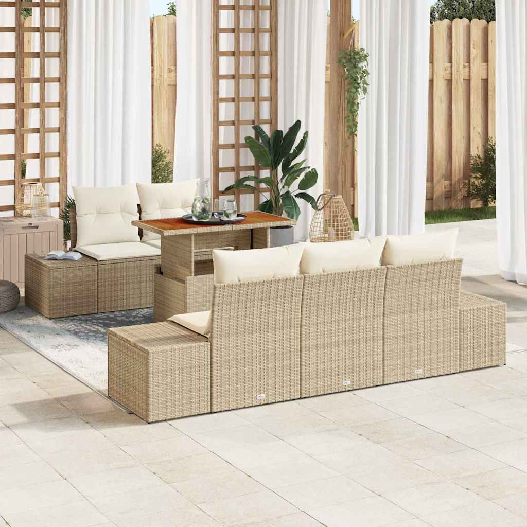 Conjunto de Sofá de Jardim 6 pcs Bege Rattan Sintético
