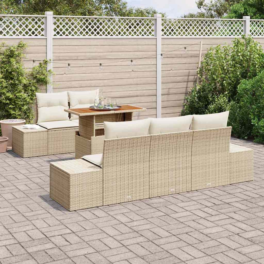 Conjunto de Sofá de Jardim 6 pcs Bege Rattan Sintético