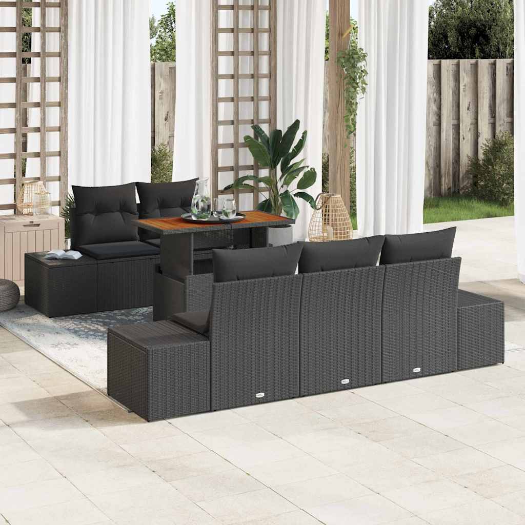 Conjunto de Sofá de Jardim 6 pcs Preto Rattan Sintético