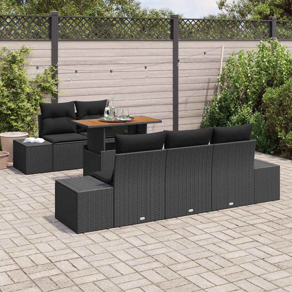 Conjunto de Sofá de Jardim 6 pcs Preto Rattan Sintético