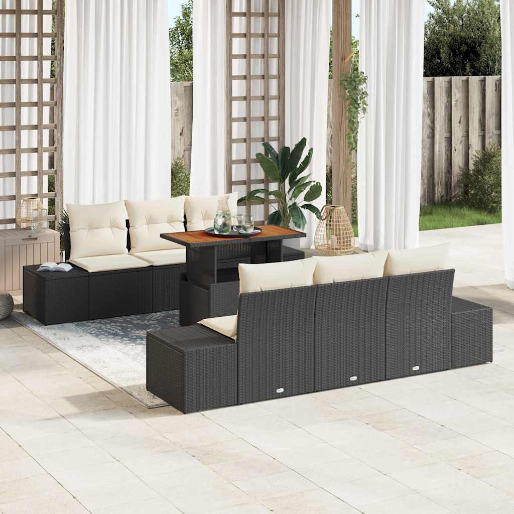 Conjunto de Sofá de Jardim 7 pcs Preto Rattan Sintético